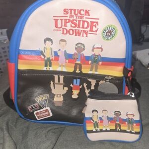 STUCK IN THE UPSIDE DOWN Pixel Characters Mini Backpack - Blue/Black/Red